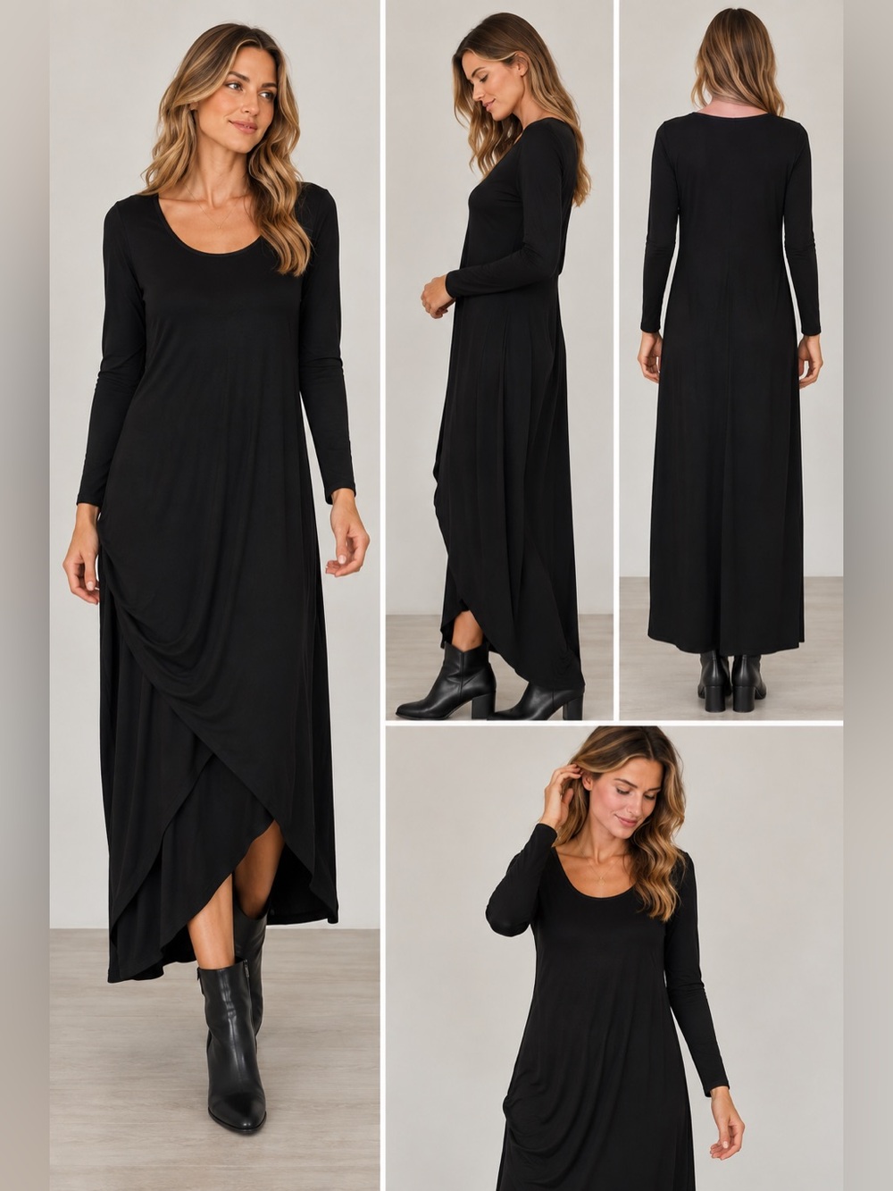 Marcella New York Black Asymmetrical Draped Maxi Dress XL